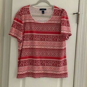 Karen Scott Red and White Patterned Short Sleeve Top